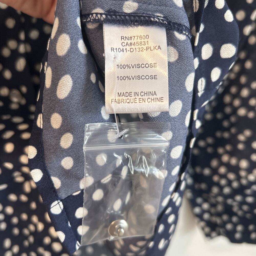 NWT Sandrine Rose Polka Dot Button Down Shirt Navy/White, Womens S - Picture 7 of 8